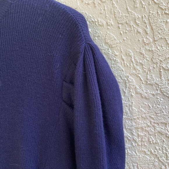 NAVY PUFF SLEEVE SWEATER SZ L Mock Turtleneck Long Sleeve Cielo Women - Picture 2 of 6